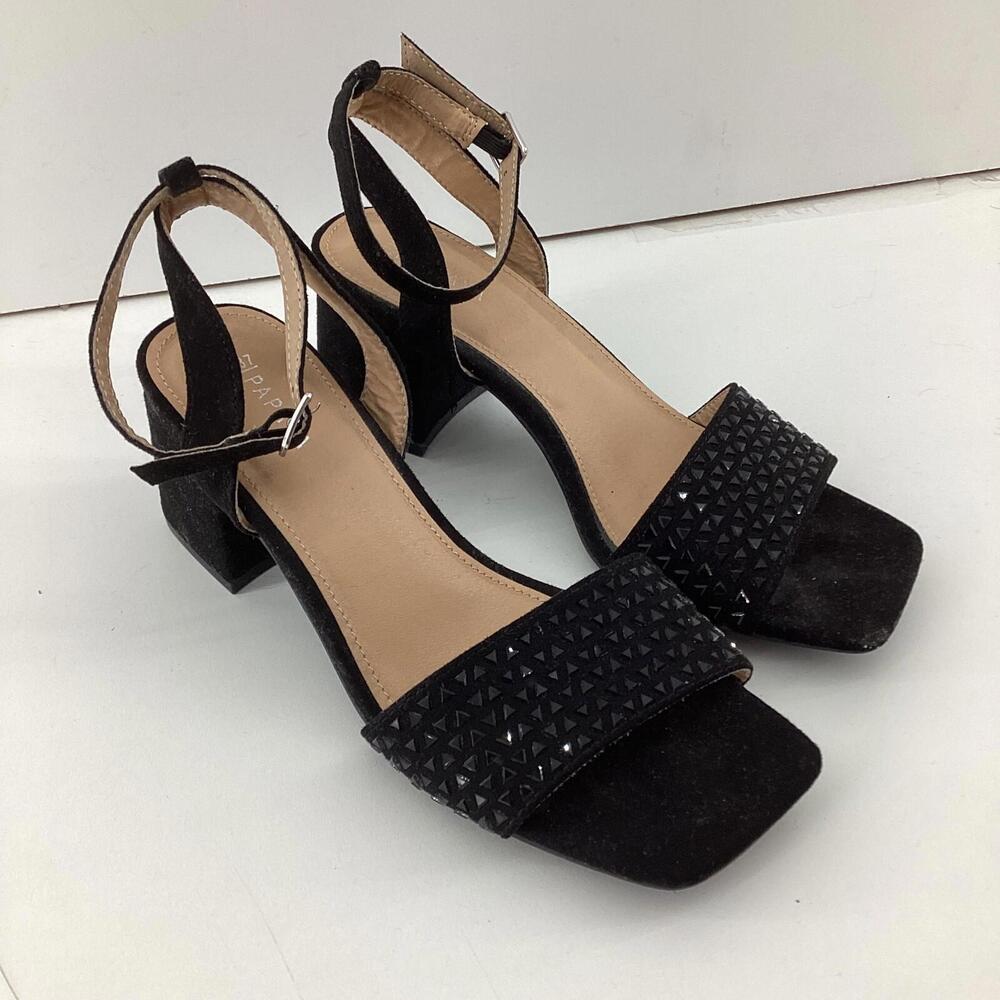 Papaya Block Heels Size 4 Black Sparkly Ankle Straps